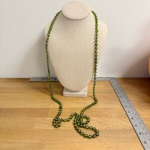 Green glass bead long lanyard layering necklace